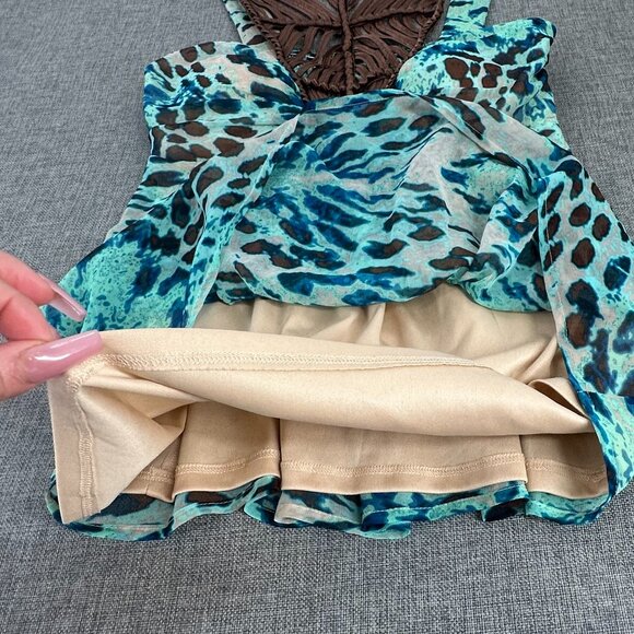 Boston Proper Halter Top Figure Flattering Animal Print Lined Padded Turquoise B - Picture 8 of 16
